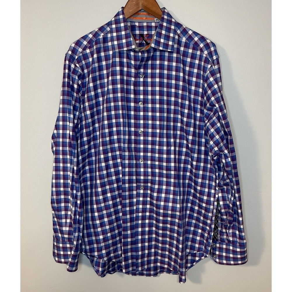 Robert Graham X Men's XL Classic Fit Door Orange Cuff Button Down‎ Stripe Shirt
